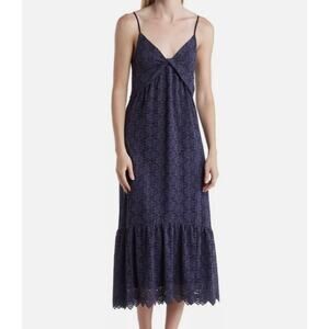 NSR Harper Lace Midi Dress Floral Navy Blue Smocked Empire Waist Size Small NWOT